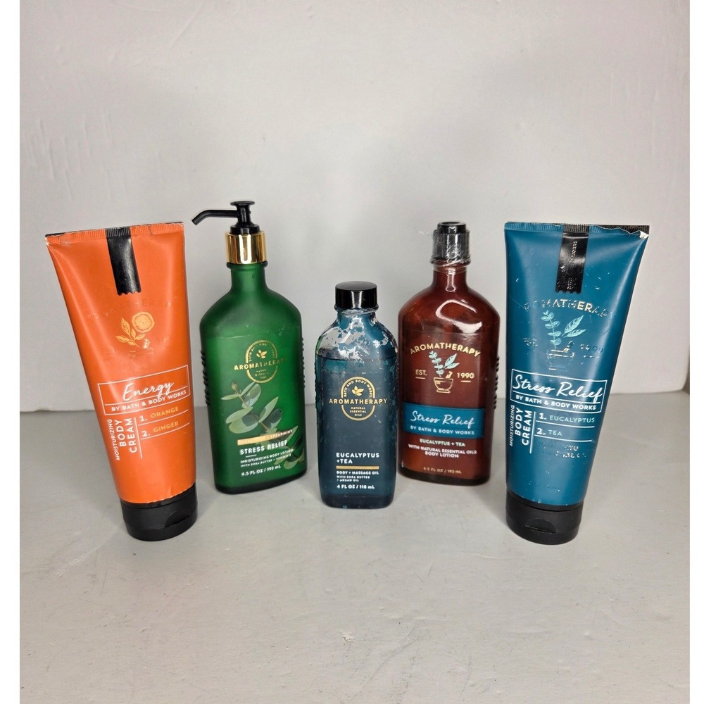 Bath & Body Works Aromatherapy Stress Relief Energy Lotion Cream Oil Set 5pc